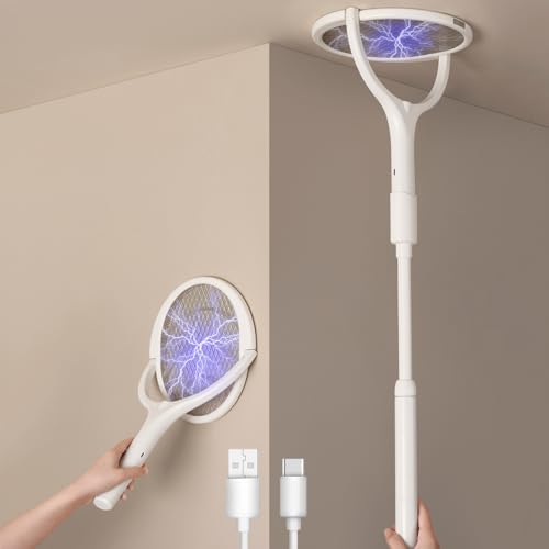 GeckoMan 2-Pack GeckoMan Rotating Head Electric Fly Swatter Racket Rechargeable Bug Zapper Racket Bug Zapper Indoor Fly Zapper Mosquito Zapper Flies Killer for Indoors, with 2 Telescopic Extensions - Image 1