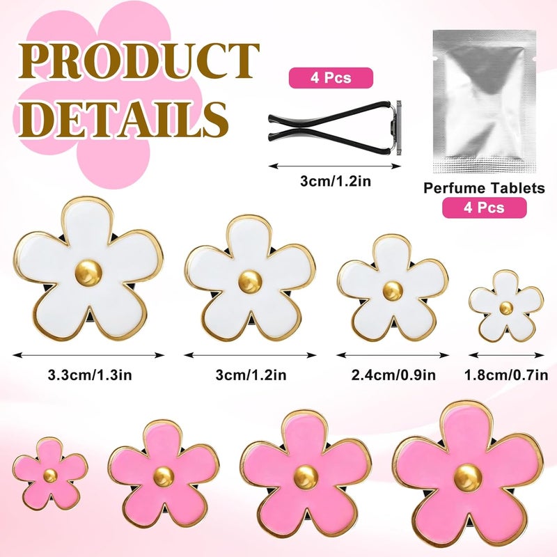 Soodyoow 8 PCS Daisy Flower Air Vent Clips - Cute Pink and White Car Air Fresheners - Image 2
