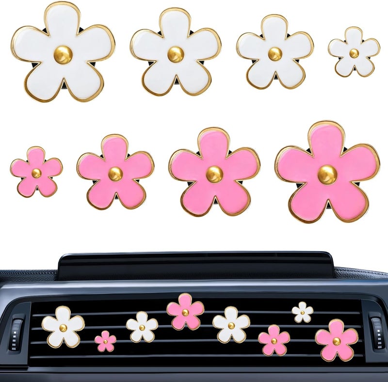 Soodyoow 8 PCS Daisy Flower Air Vent Clips - Cute Pink and White Car Air Fresheners - Image 1