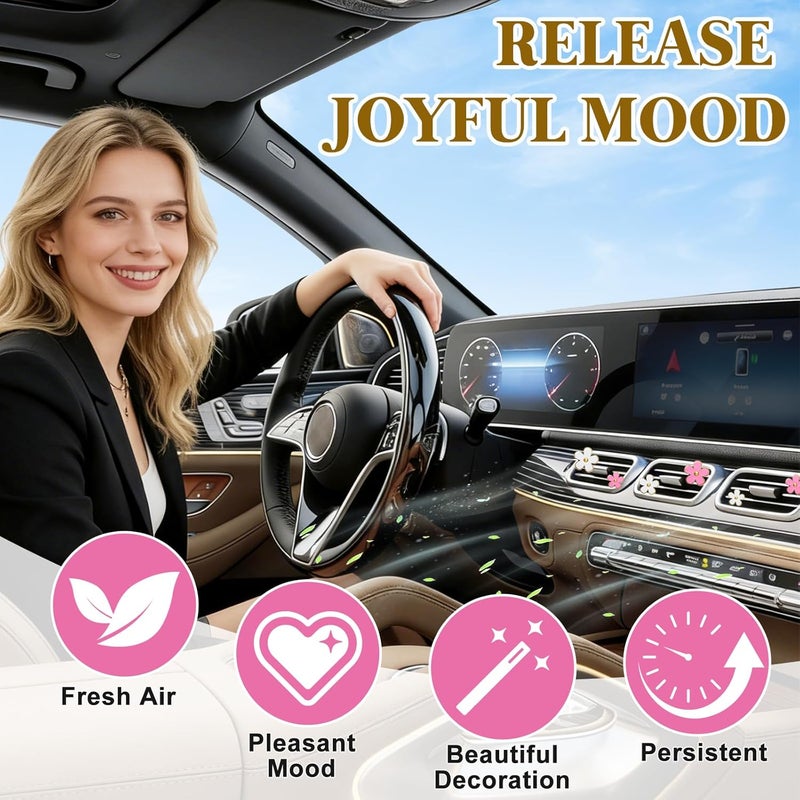 Soodyoow 8 PCS Daisy Flower Air Vent Clips - Cute Pink and White Car Air Fresheners - Image 3