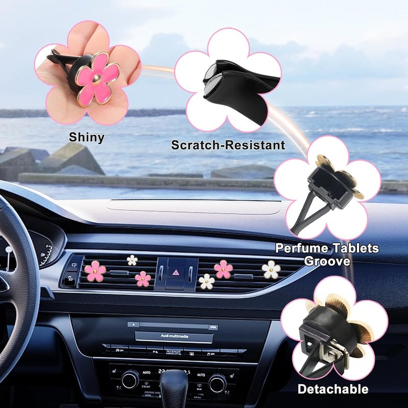 Soodyoow 8 PCS Daisy Flower Air Vent Clips - Cute Pink and White Car Air Fresheners - Image 4