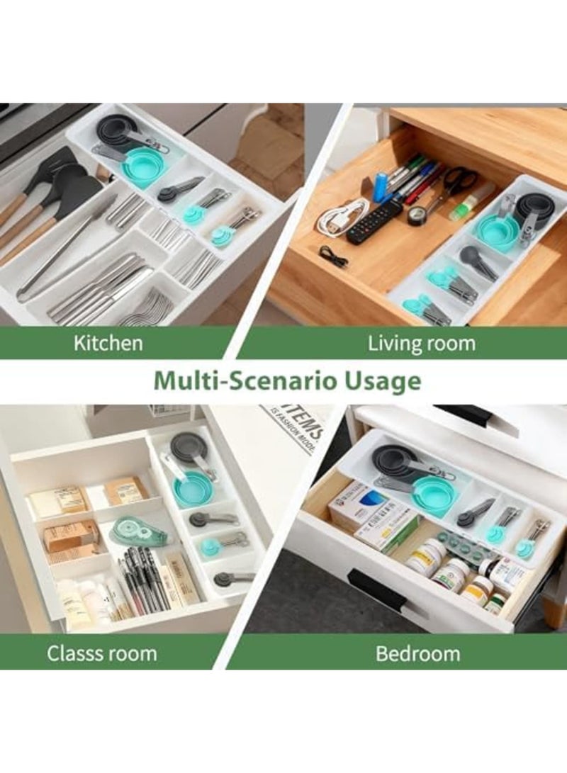 Barakah Expandable Measuring Cup Organizer for Deep Drawers, 11.4" to 18.1" Adjustable Kitchen Drawer Organizer with 3 Removable Dividers, Flatware Tray for Measuring Spoons and Baking Tools (White) - Image 5