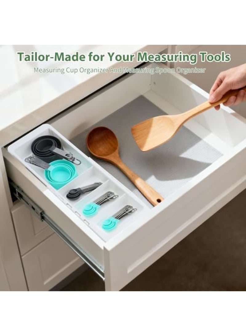 Barakah Expandable Measuring Cup Organizer for Deep Drawers, 11.4" to 18.1" Adjustable Kitchen Drawer Organizer with 3 Removable Dividers, Flatware Tray for Measuring Spoons and Baking Tools (White) - Image 2