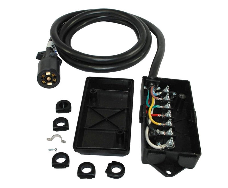 Conntek 7 Way Plug Inline Trailer Cord with 7-Gang Junction Box (Black, 8-Feet) - Image 1