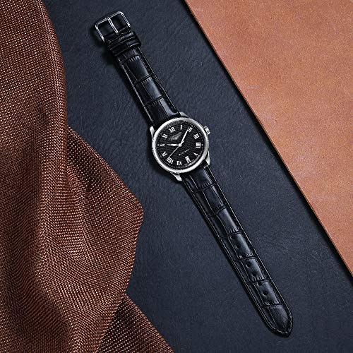 iStrap Leather Watch band Alligator Grain Calfskin Replacement Strap Stainless Steel Buckle Bracelet for Men Women-18mm 19mm 20mm 21mm 22mm 24mm-Black Brown - Image 2