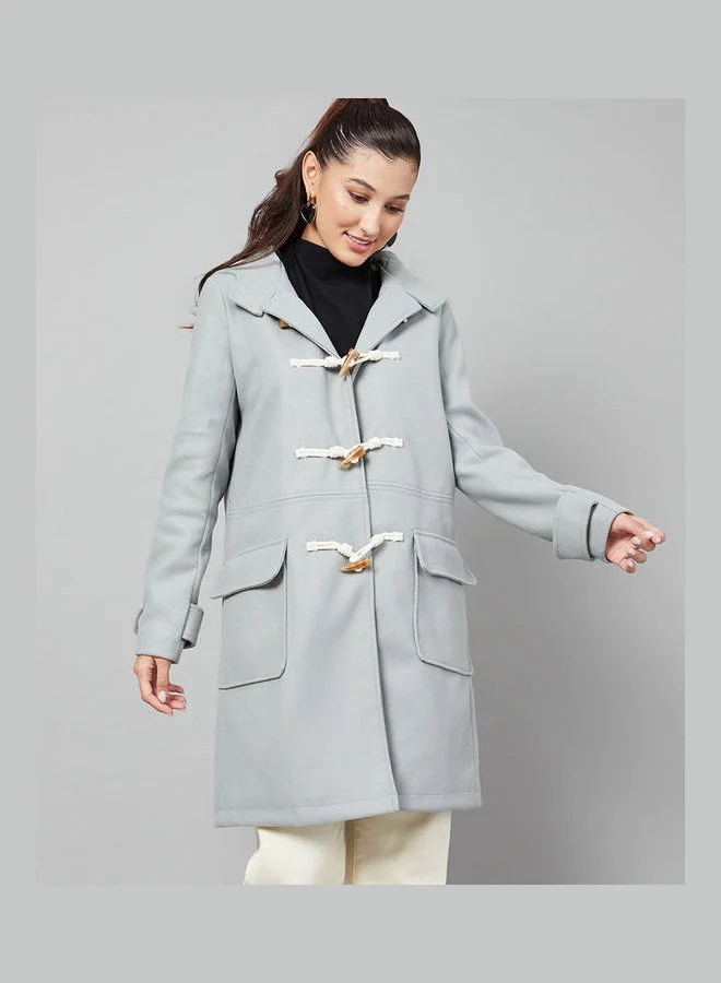 Styli Longline Wool Like Hooded Coat with Toggle Loop Closure