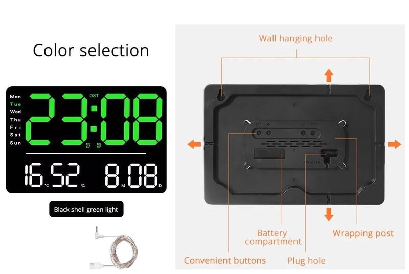 SYGNIUS Digital LARGE Wall Clock, Digital Clock Large Display, Dual Alarms, Automatic Brightness Dimmer- Easy Track The Time, Date, Day of Week and Temperature, with Remote Control (16" SQUARE GREEN &WHITE) - Image 2