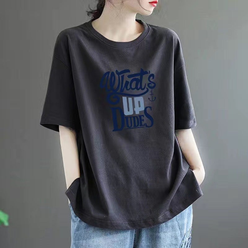 2026 Summer New High-End Brand Pure Cotton Short-Sleeve T-Shirt for Women, Loose Plus-Size Slimming Korean Style Casual Top Trendy - Image 2