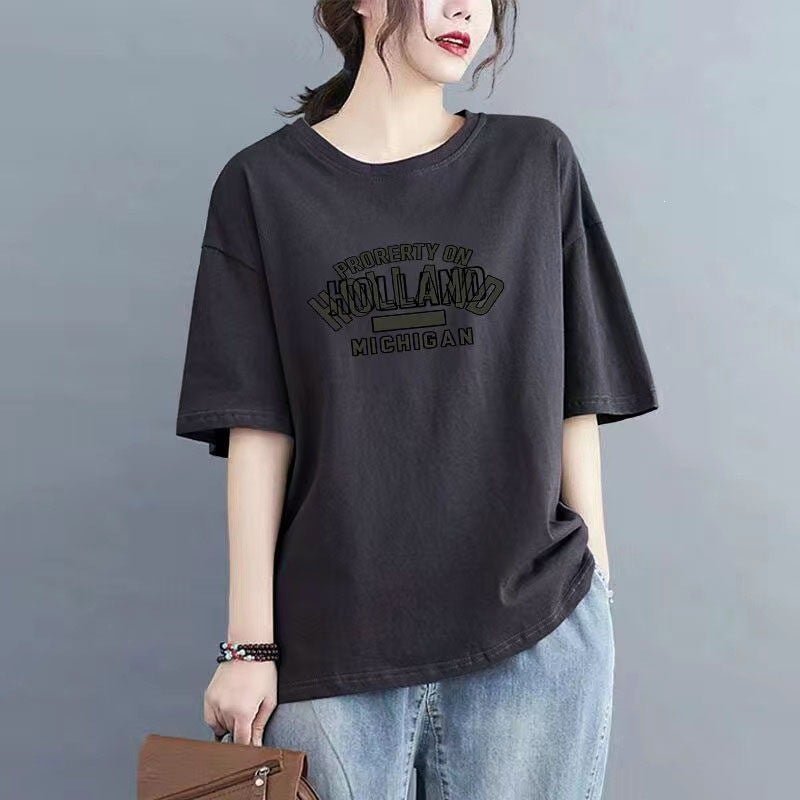 2026 Summer New High-End Brand Pure Cotton Short-Sleeve T-Shirt for Women, Loose Plus-Size Slimming Korean Style Casual Top Trendy - Image 1