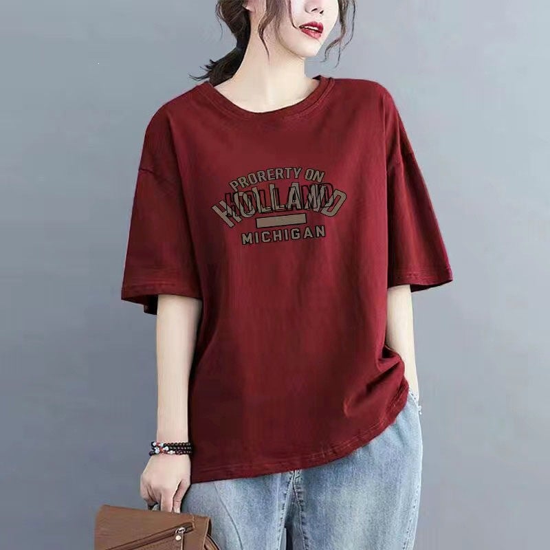 2026 Summer New High-End Brand Pure Cotton Short-Sleeve T-Shirt for Women, Loose Plus-Size Slimming Korean Style Casual Top Trendy - Image 4