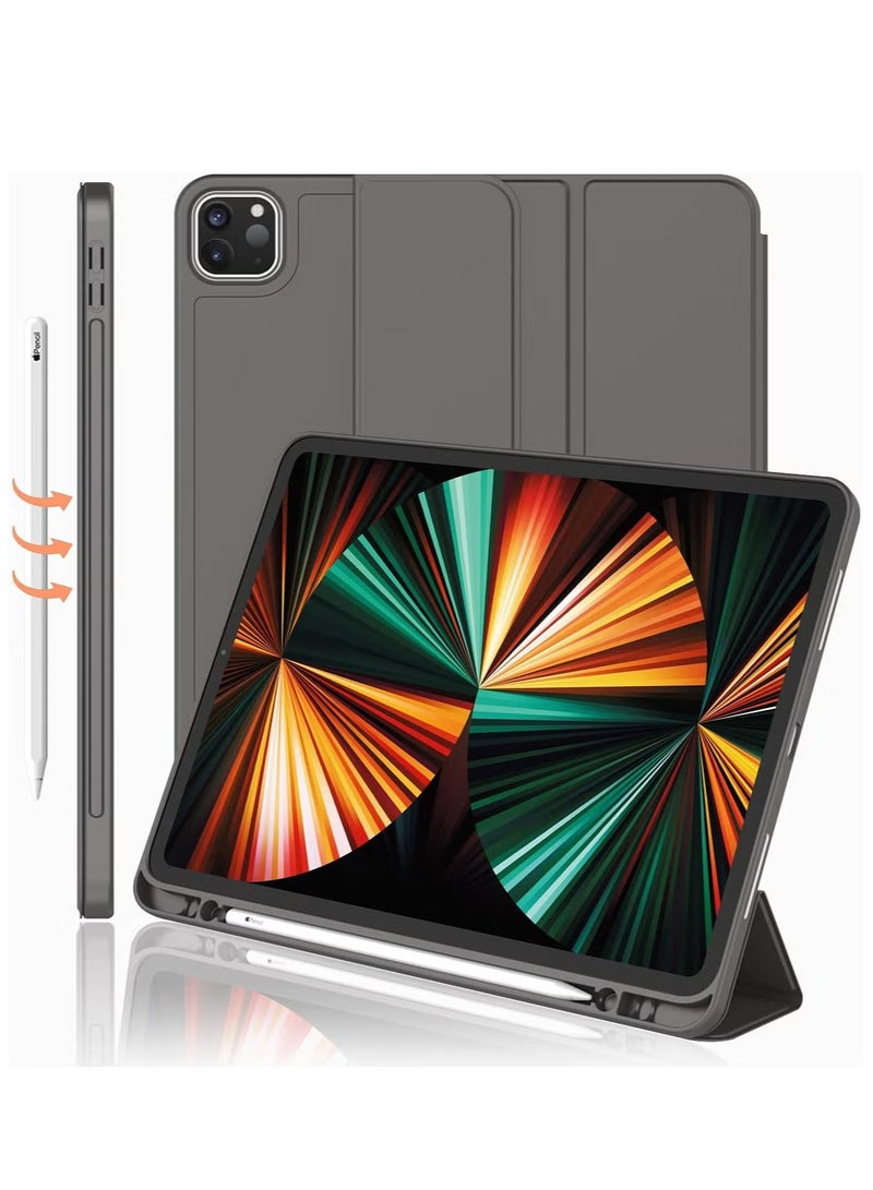 ELTRAZONE iPad Pro 12.9 Case (2022/2021, 6th/5th Gen) with Pencil Holder – Supports 2nd Gen Pencil Charging, Trifold Stand, Auto Wake/Sleep, Soft TPU Back, Space Gray - Image 1