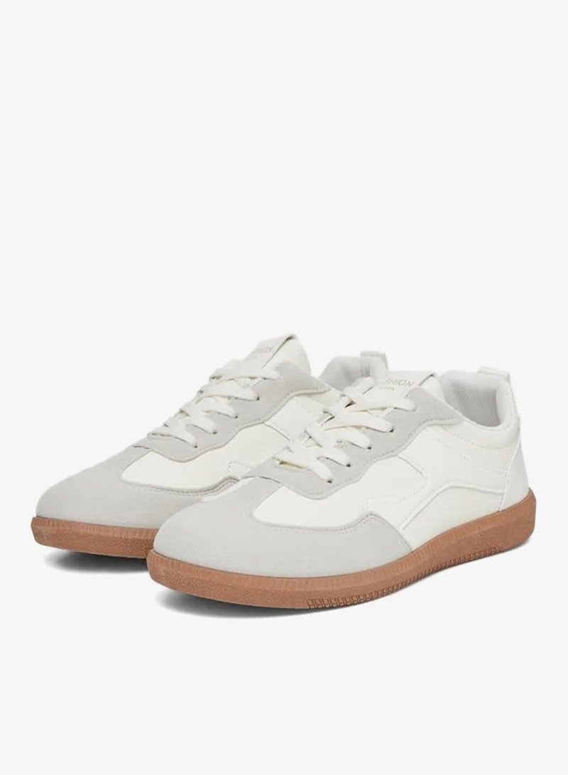 Styli Active White Panelled Laced Up Sneakers for Women | Best Price UAE