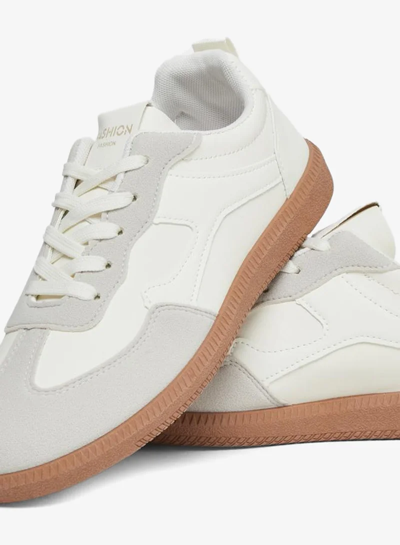 Styli Active White Panelled Laced Up Sneakers for Women | Best Price UAE