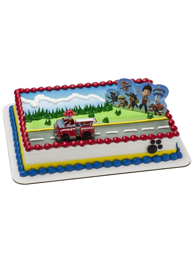 DecoPac Decoset® Paw Patrol Just Yelp For Help Cake Topper, 2Piece Decorations With Marshall In Fire Engine And Background For Fun After The Birthday Party - Image 1
