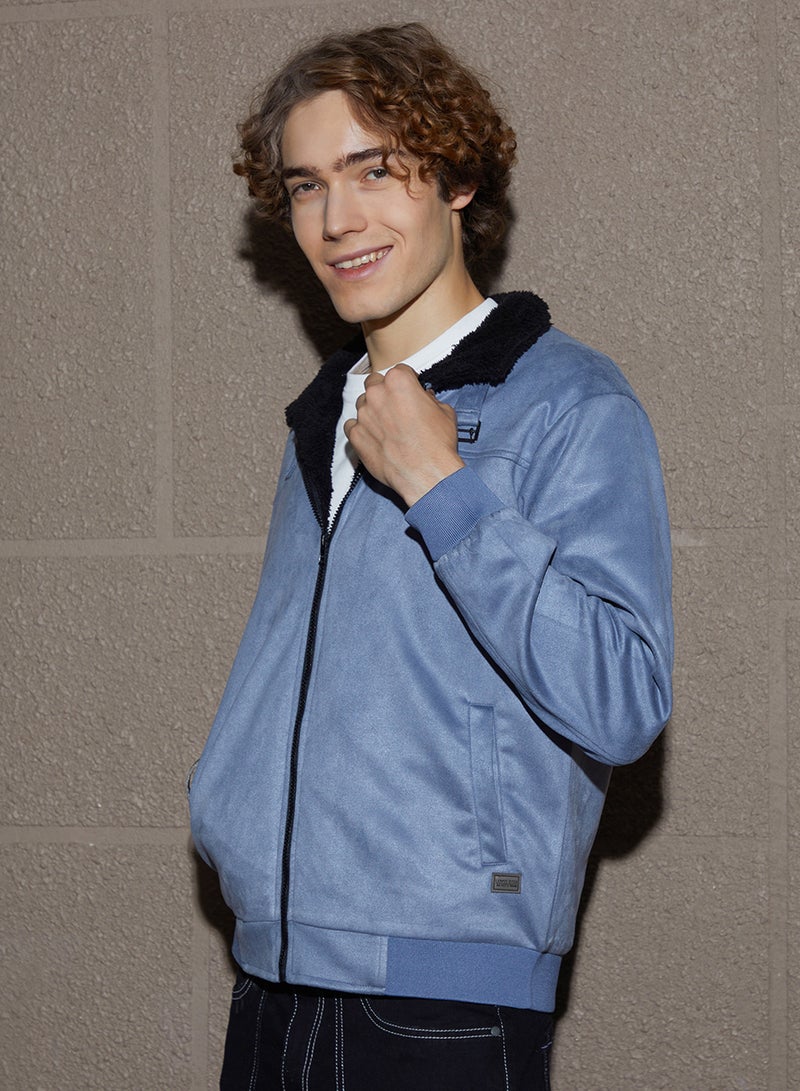كامبوس سوترا Men's Icy Grey & Onyx Black Fleece-Lined Bomber Jacket  - Image 3