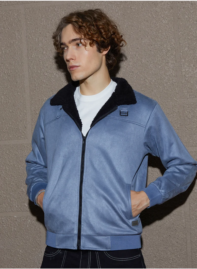 Campus Sutra Men's Icy Grey & Onyx Black Fleece-Lined Bomber Jacket