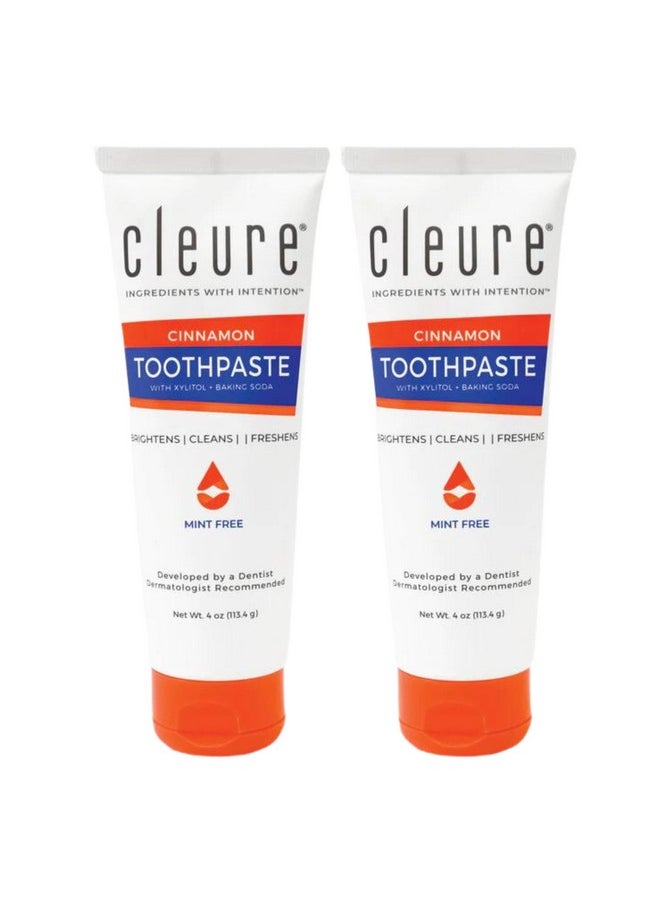 Cleure - Cinnamon No Fluoride Toothpaste - Sls Free, Mint Free - With Xylitol For Fresh Breath & Helps Whiten - For Kids & Adults - Cinnamon Flavored (4Oz Tube, Pack Of 2) - Image 1