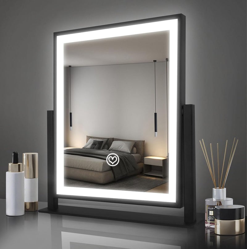 Beelux Hollywood Style Vanity Mirror  12 in Black Makeup Mirror with Light Dimmable Lights Smart Control Adjustable Warm WhiteNaturalDaylight 360Rotation for Makeup Enthusiasts