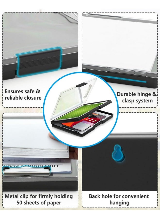 SUNNYCLIP - Clearview Clipboard with 2 Storage, Dry Erase 8.5x11 Heavy Duty ClipBoards - High Capacity Coaches Clip Board with Pen Holder - Side Opening Plastic Nursing Clip Case - Black - Image 1