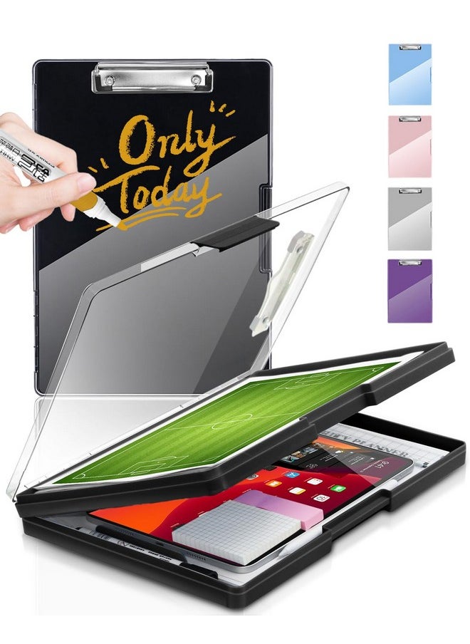 SUNNYCLIP - Clearview Clipboard with 2 Storage, Dry Erase 8.5x11 Heavy Duty ClipBoards - High Capacity Coaches Clip Board with Pen Holder - Side Opening Plastic Nursing Clip Case - Black - Image 1