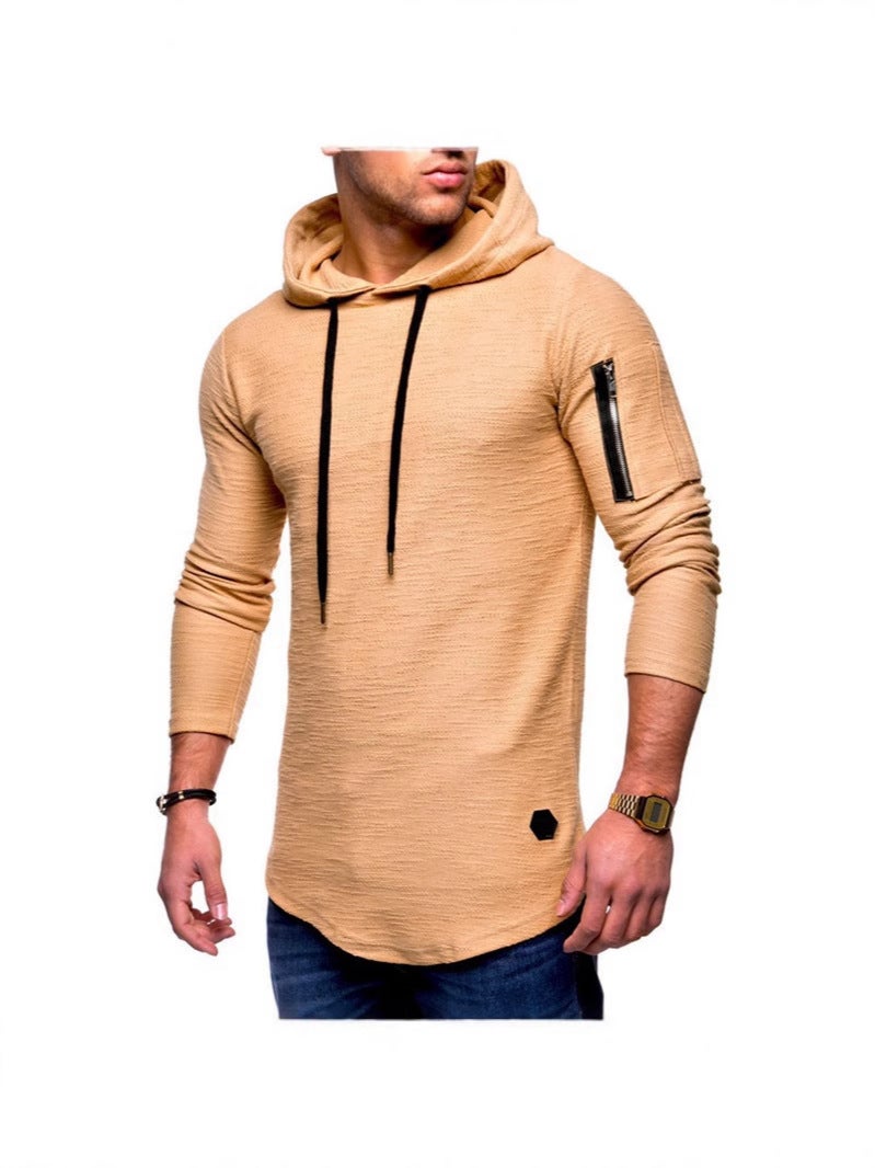 Men's T-shirt Slim-fit Sports Casual Long-sleeved T-shirt Men's Hand Wall Zipper Fashion Long-sleeved Hoodie - Image 2