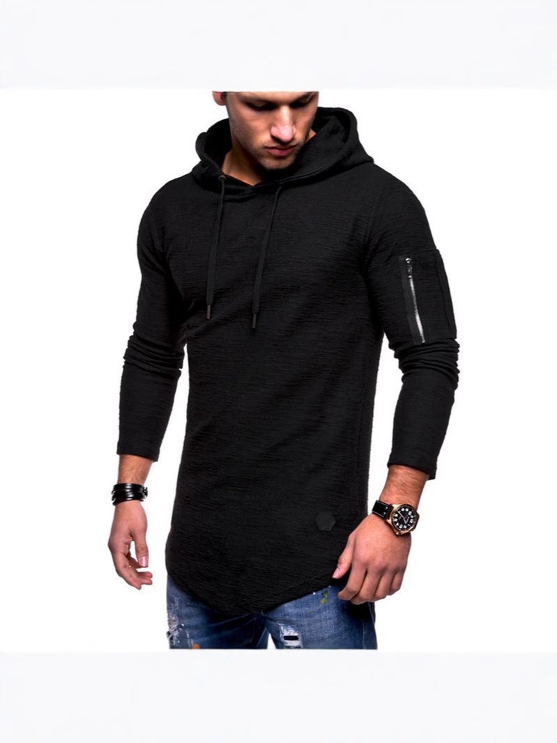 Men's T-shirt Slim-fit Sports Casual Long-sleeved T-shirt Men's Hand Wall Zipper Fashion Long-sleeved Hoodie - Image 4
