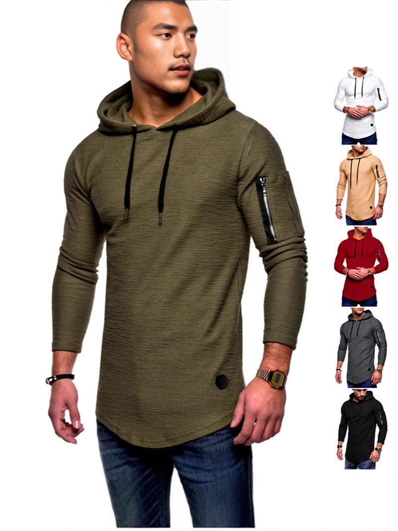 Men's T-shirt Slim-fit Sports Casual Long-sleeved T-shirt Men's Hand Wall Zipper Fashion Long-sleeved Hoodie - Image 3