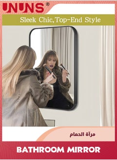 UNUNS Black Vanity Mirror,Bathroom Mirror For Over Sink,Wall-Mounted Aluminum Framed Mirror For Bedroom,Restroom,Corner,Modern Rounded Corner Anti-Rust Hanging Mirrors Of Home,40x60cm  - Image 2