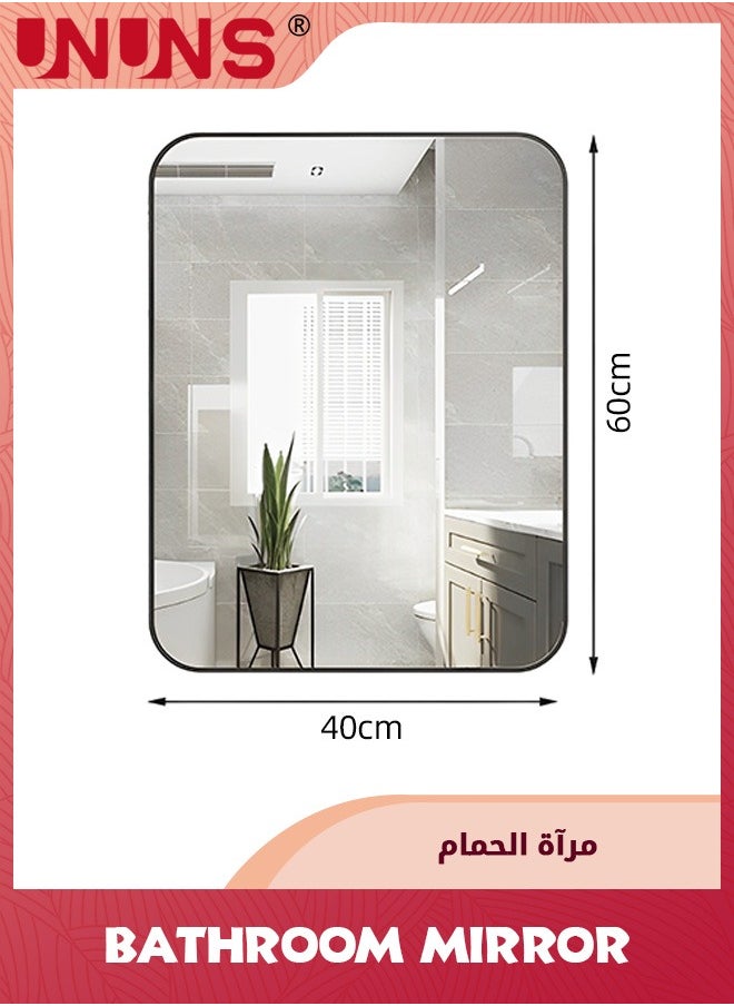 UNUNS Black Vanity Mirror,Bathroom Mirror For Over Sink,Wall-Mounted Aluminum Framed Mirror For Bedroom,Restroom,Corner,Modern Rounded Corner Anti-Rust Hanging Mirrors Of Home,40x60cm  - Image 5