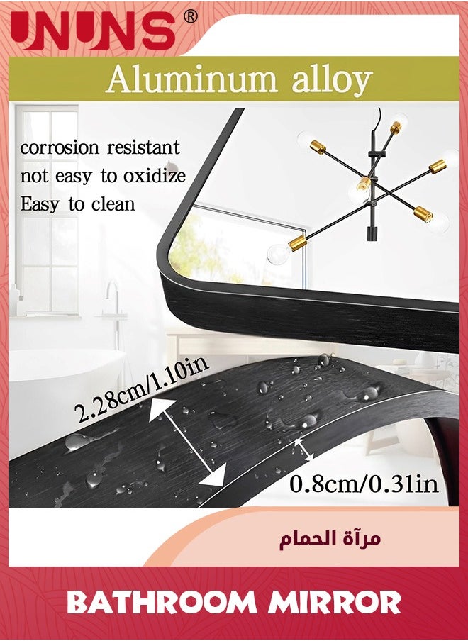 UNUNS Black Vanity Mirror,Bathroom Mirror For Over Sink,Wall-Mounted Aluminum Framed Mirror For Bedroom,Restroom,Corner,Modern Rounded Corner Anti-Rust Hanging Mirrors Of Home,40x60cm  - Image 3