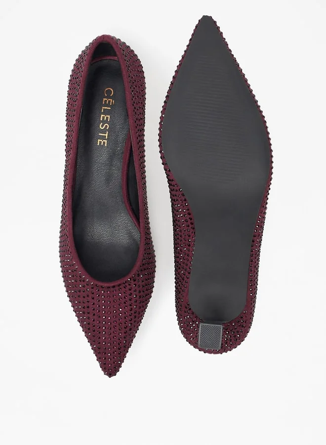 سيليست Women Studded Slip On Pumps with Kitten Heels