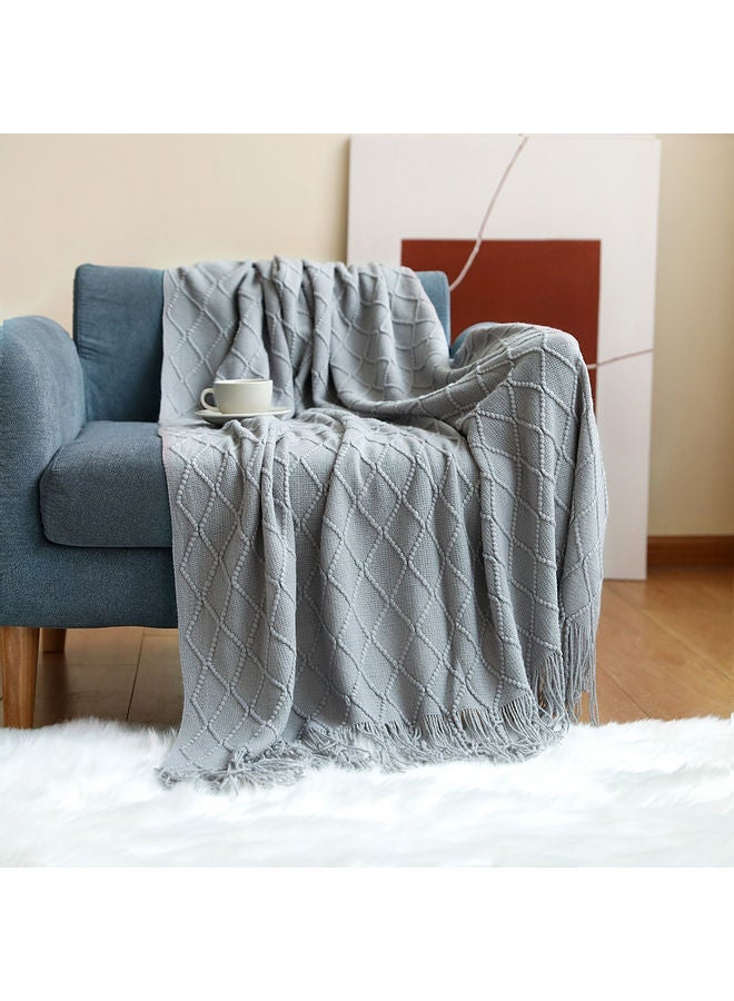 EzzySo Tassel Design Soft Blanket Keep Warm Cotton Light Grey 127 x 172cm - Image 3