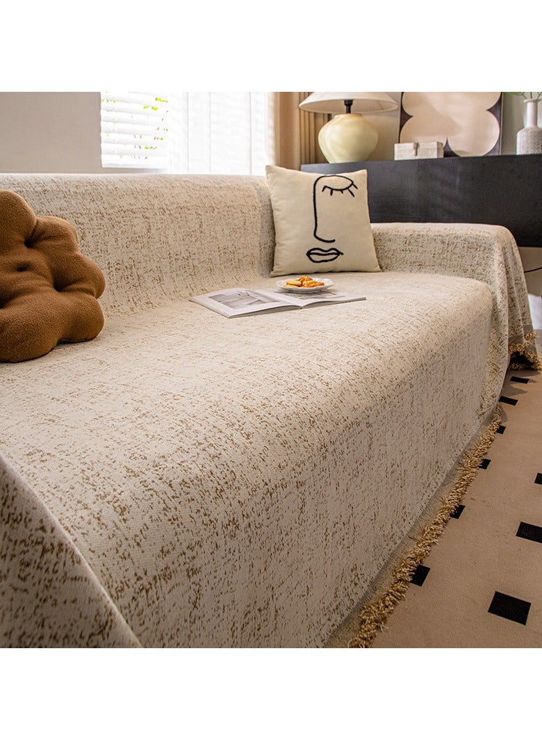 Dominy Chenille Sofa Slipcover, Thick Heavy Duty Soft Couch Covers for Furniture Protect, Modern Art Style Sofa Cover with Tassels-Khaki(Size:180 * 260cm) - Image 1
