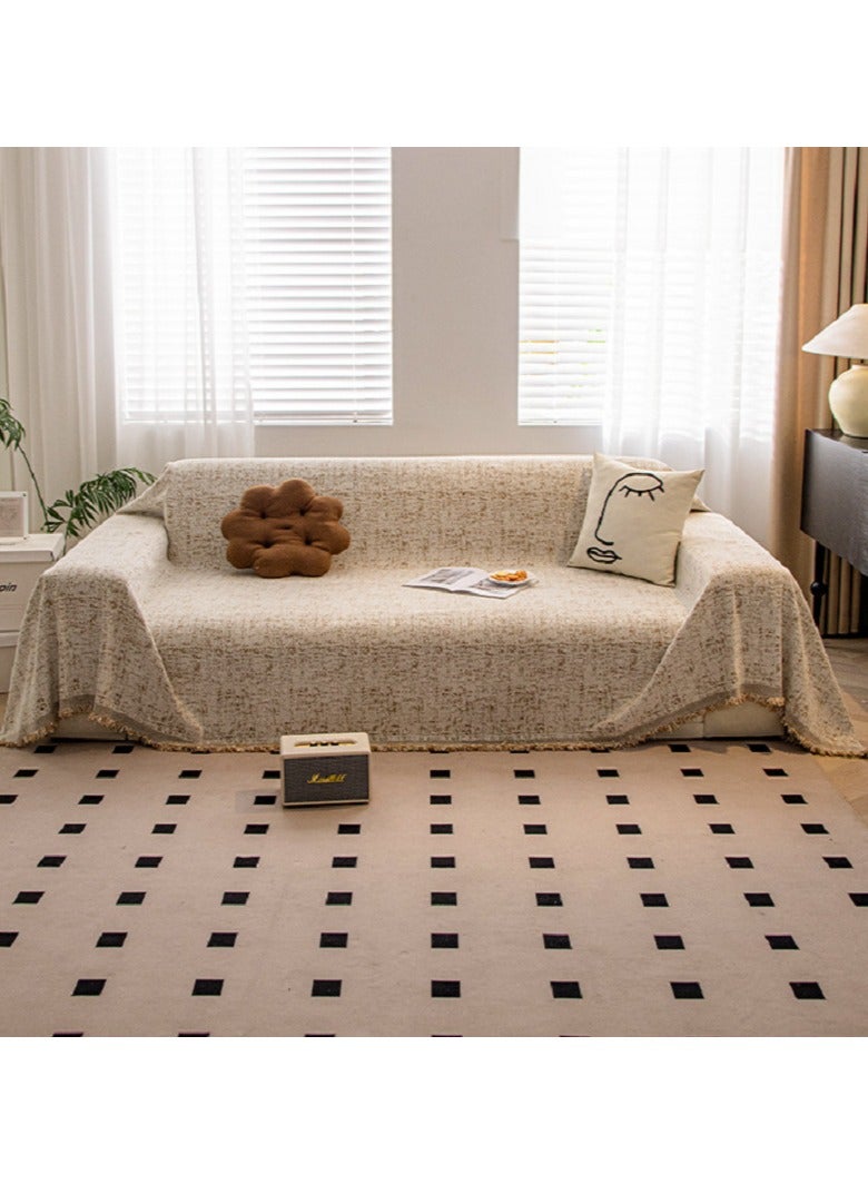 Dominy Chenille Sofa Slipcover, Thick Heavy Duty Soft Couch Covers for Furniture Protect, Modern Art Style Sofa Cover with Tassels-Khaki(Size:180 * 260cm) - Image 5