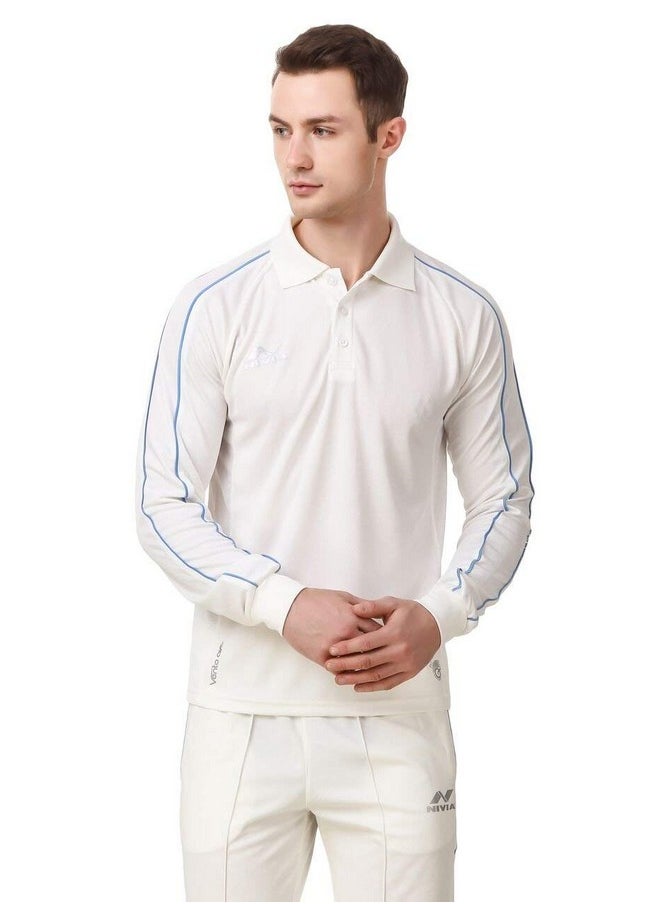 Nivia Eden Full Sleeve Cricket Jersey For Men | Cricket Kit | Cricket T-Shirt For Men | White Jersey (S, White)  - Image 1