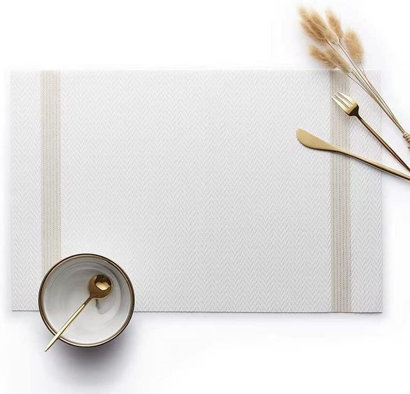 Mockery Vinyl Placemats Set of 4, Rectangle 12"×18" Washable Vintage Woven Placemats, Non-Slip Insulation Placemat Washable Table Mats for Dining Kitchen Restaurant Table (31-White) - Image 4