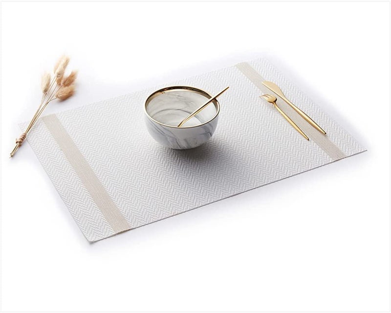 Mockery Vinyl Placemats Set of 4, Rectangle 12"×18" Washable Vintage Woven Placemats, Non-Slip Insulation Placemat Washable Table Mats for Dining Kitchen Restaurant Table (31-White) - Image 5
