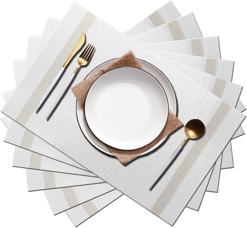 Mockery Vinyl Placemats Set of 4, Rectangle 12"×18" Washable Vintage Woven Placemats, Non-Slip Insulation Placemat Washable Table Mats for Dining Kitchen Restaurant Table (31-White) - Image 1
