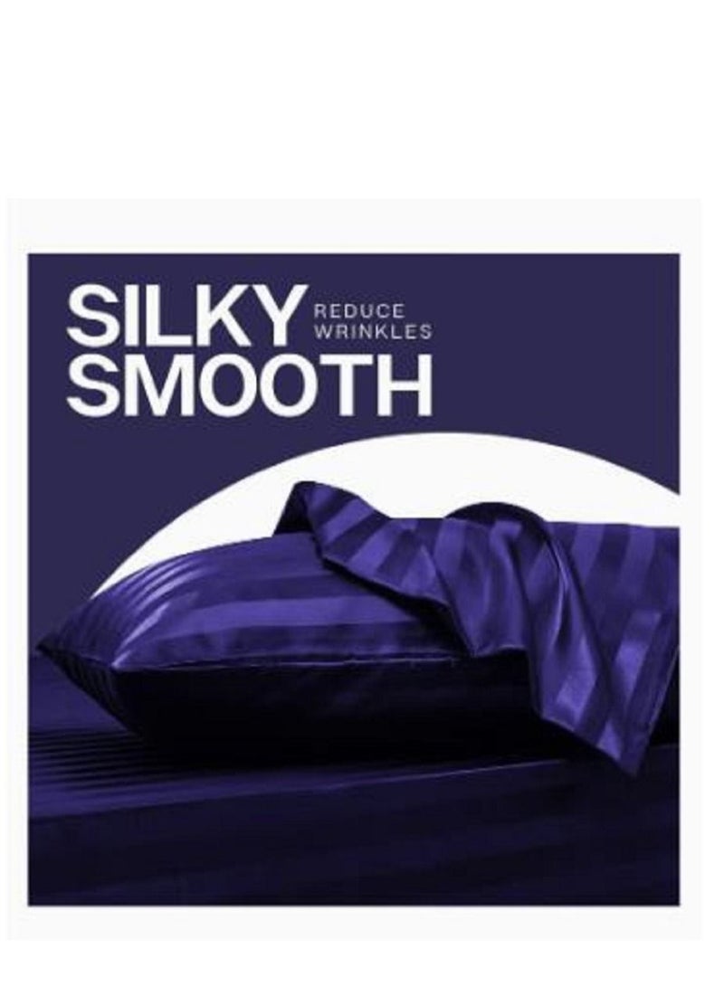 100% Pure Mulberry Queen Pillowcase 2-Piece Pillow Cases (Navy Blue Striped)