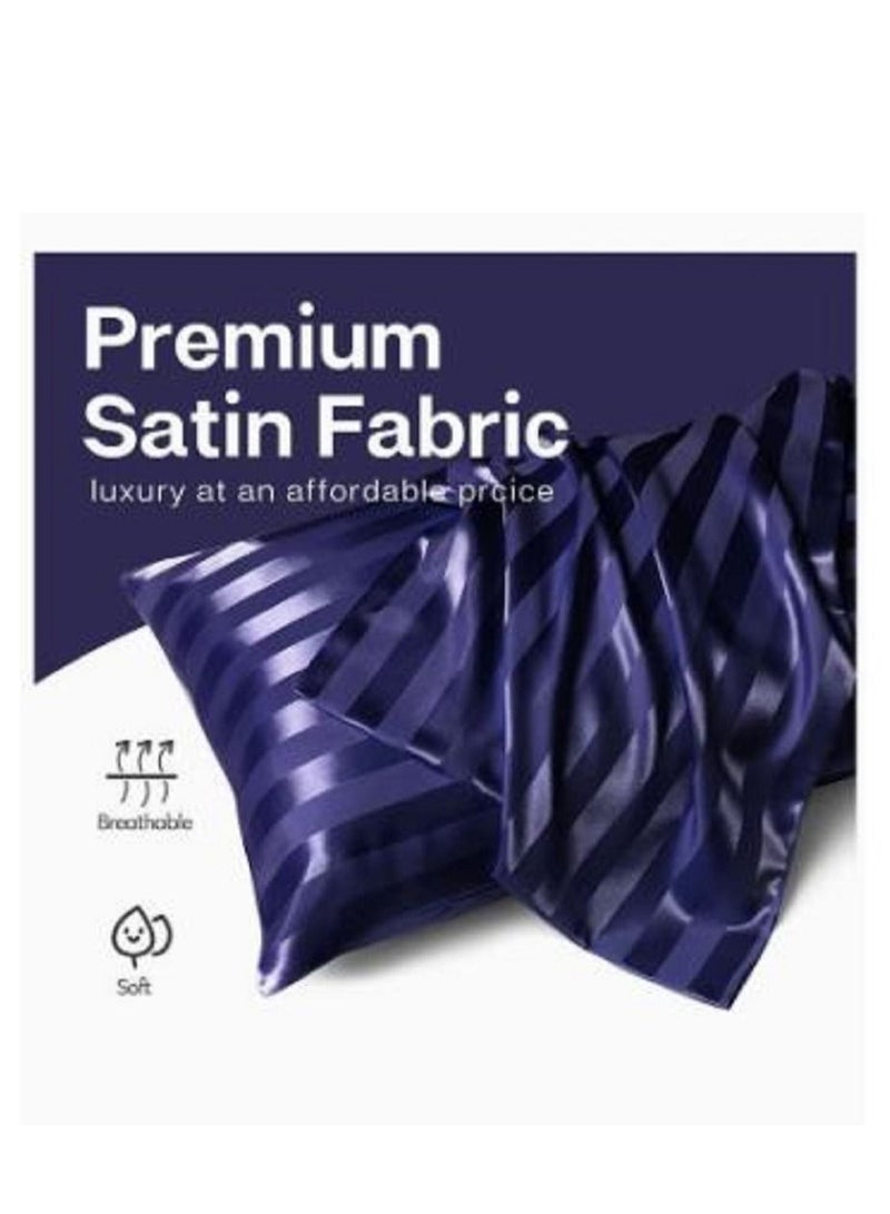 100% Pure Mulberry Queen Pillowcase 2-Piece Pillow Cases (Navy Blue Striped)