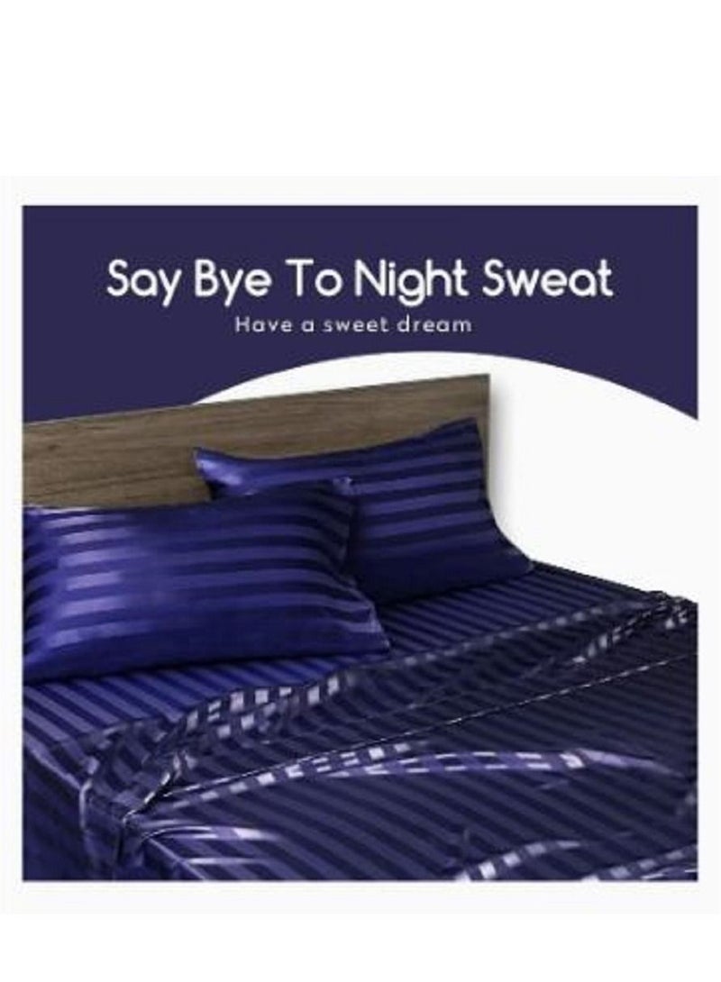 100% Pure Mulberry Queen Pillowcase 2-Piece Pillow Cases (Navy Blue Striped)