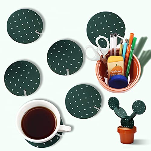 Yougoals Cactus Coasters Set of 6 DIY Funny Drink Holders with Flowerpot, Novelty Gifts for Bar Home Decor (Green with Point) - Image 4