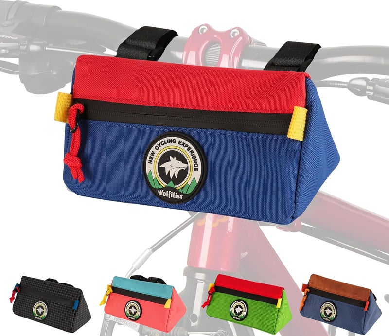 Vortika Bike Handlebar Bag,Kids Bicycle Front Basket Pack,Waterproof Bikes Bag,Small Bicycle Handle Bar Bag for Boys Girls Men Women (Blue + Red) - Image 1