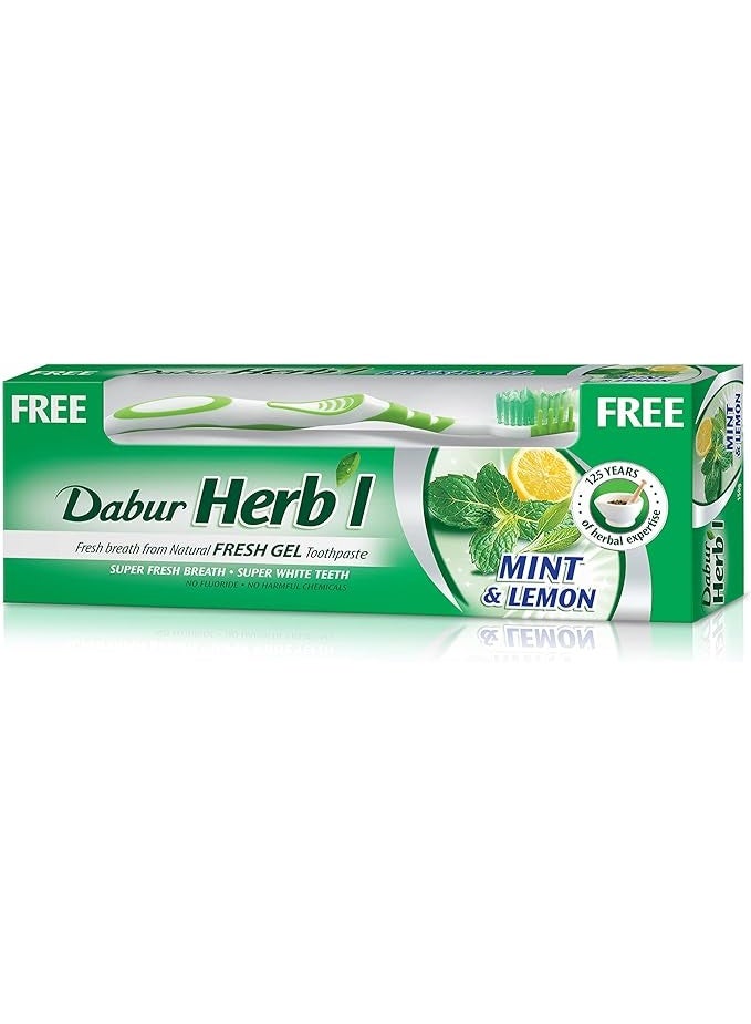 Herbal Mini And Lemon Gel Toothpaste, With Gift Multicolour 140grams