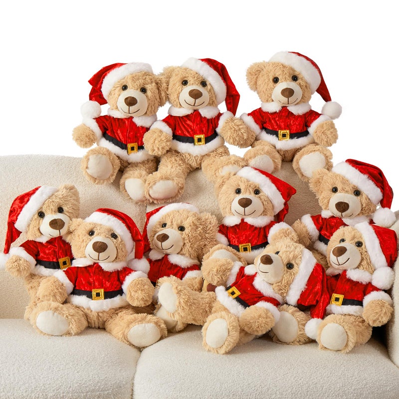 MaoGoLan 10 Pack Christmas Teddy Bears Stuffed Animal 14 Plush Bear with Classic Santa Outfits Removable Shirt Hat Fit Most Small Plush Toys Christmas Decorations Gifts - Image 3