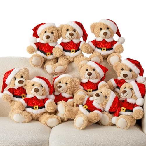 MaoGoLan 10 Pack Christmas Teddy Bears Stuffed Animal 14 Plush Bear with Classic Santa Outfits Removable Shirt Hat Fit Most Small Plush Toys Christmas Decorations Gifts - Image 1