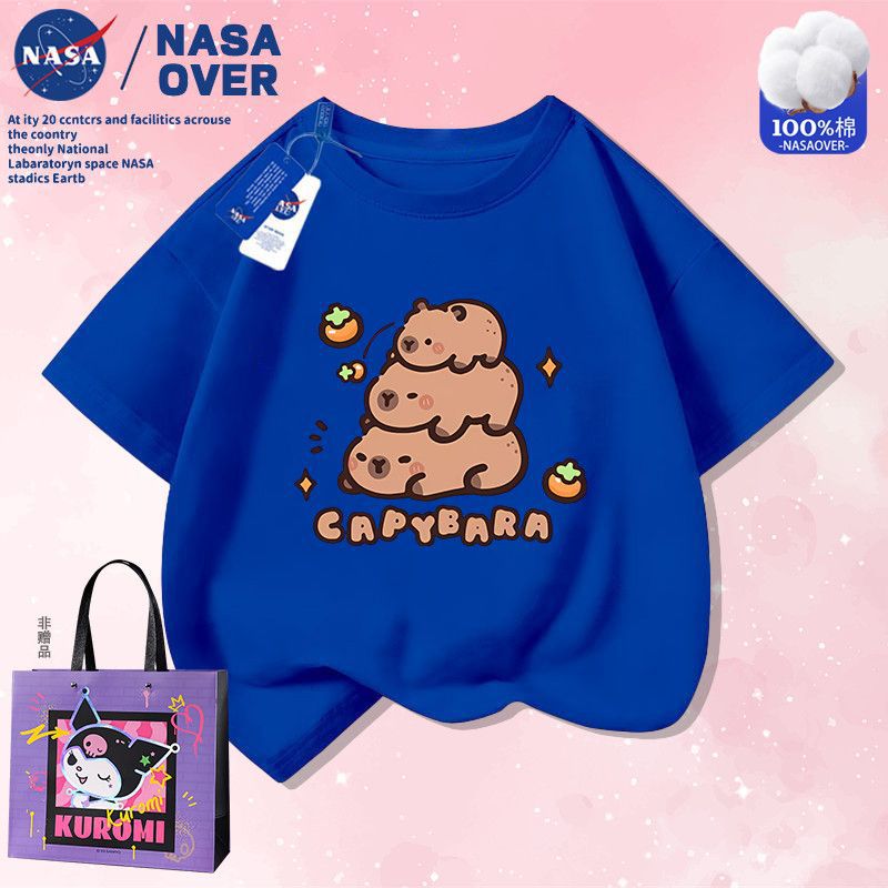 Nasa Co-Brand Capibala Capybara Cartoon Q Edition Pure Cotton Short-Sleeved T-Shirt New Summer Top For Middle And Large Children - Image 5