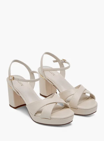 Celeste Women's Textured Sandals with Block Heels and Buckle Closure