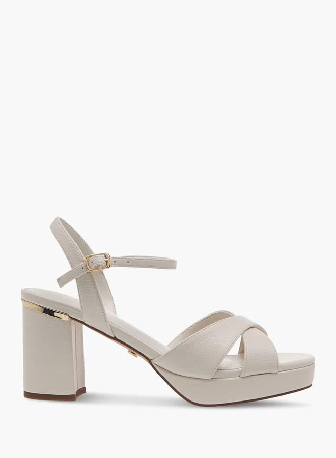 Celeste Women's Textured Sandals with Block Heels and Buckle Closure