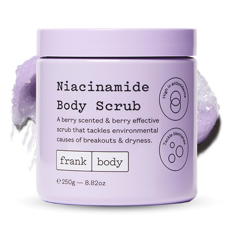 frank body Niacinamide Body Scrub | Fights Breakouts & Dryness | Exfoliating Body Scrub | Berry Extracts & Green Tea | Berry Scent | Vegan & Cruelty Free | 250g / 8.82 oz - Image 1